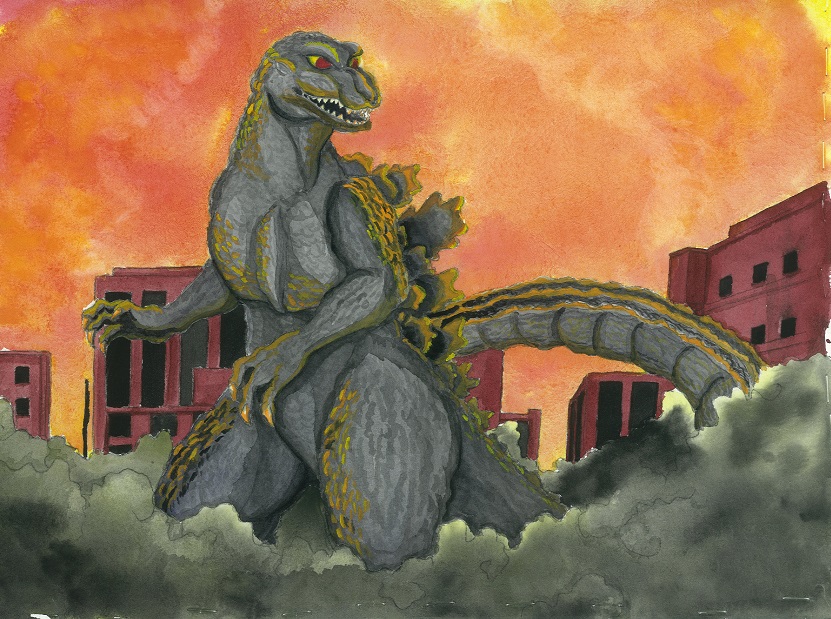 Godzilla Watercolor Painting- BenjaminToyne.com